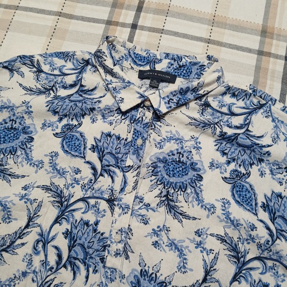Tommy Hilfiger Other - Tommy Hilfiger Men's 2XL White Blue Hawaiian Linen Blend Short Sleeve Polo Shirt